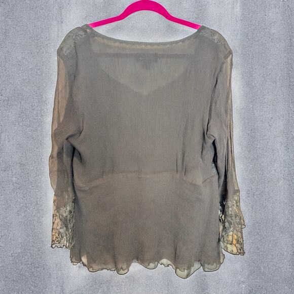 Vintage Y2K Spenser Jeremy Woman Black Silk Lace Sheer Blouse Size 18 - Picture 4 of 7